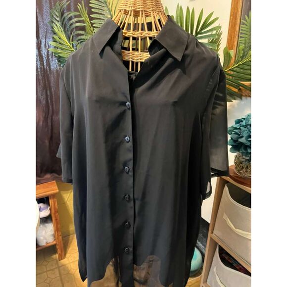 Plus Size Black Sheer Button Down Blouse w/ Satin Tank 18W 20W over size tunic - Picture 12 of 16